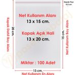 Carpcorn 13X15+5 Cm. (13*20) 100 Adet - Şeffaf Bantlı Yapışkanlı Opp Jelatin Poşet - Beyaz