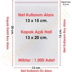 Carpcorn 13X15+5 CM. (13X20) 1. 000 Adet Şeffaf Bantlı Yapışkanlı Opp Poşet