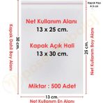 Carpcorn 13X25+5 CM. (13X30) 500 Adet Şeffaf Bantlı Yapışkanlı Opp Poşet
