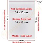 Carpcorn 14X10+5 CM. (14X15) 500 Adet Şeffaf Bantlı Yapışkanlı Opp Poşet