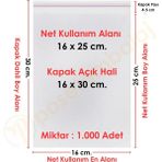 Carpcorn 16X25+5 CM. (16X30) 1. 000 Adet Şeffaf Bantlı Yapışkanlı Opp Poşet