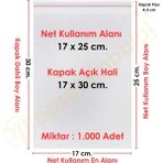 Carpcorn 17X25+5 CM. (17X30) 1. 000 Adet Şeffaf Bantlı Yapışkanlı Opp Poşet