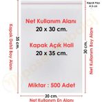 Carpcorn 20X30+5 cm(20X35) 500 Adet Şeffaf Bantlı Yapışkanlı Jelatin Poşet