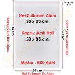 Carpcorn 30X30+5 cm(30X35) 500 Adet Şeffaf Bantlı Yapışkanlı Jelatin Poşet
