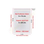 Carpcorn 3X15+5 Cm. (3*20) 250 Adet - Şeffaf Bantlı Yapışkanlı Opp Jelatin Poşet