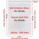 Carpcorn 4X10+5 CM. (4X15) 500 Adet Şeffaf Bantlı Yapışkanlı Opp Poşet
