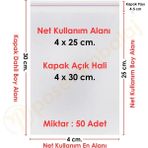 Carpcorn 4X25+5 CM. (4X30) 50 Adet Şeffaf Bantlı Yapışkanlı Opp Poşet
