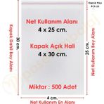 Carpcorn 4X25+5 CM. (4X30) 500 Adet Şeffaf Bantlı Yapışkanlı Opp Poşet