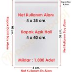 Carpcorn 4X35+5 CM. (4X40) 1. 000 Adet Şeffaf Bantlı Yapışkanlı Opp Poşet
