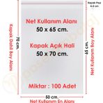 Carpcorn 50x65+5 cm.(50x70) 100 Adet Şeffaf Bantlı Yapışkanlı Jelatin Poşet