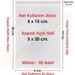 Carpcorn 5X15+5 cm(5X20) 50 Adet Şeffaf Bantlı Yapışkanlı Opp Poşet