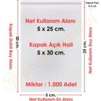 Carpcorn 5X25+5 CM. (5X30) 1. 000 Adet Şeffaf Bantlı Yapışkanlı Opp Poşet