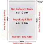 Carpcorn 6X10+5 CM. (6X15) 500 Adet Şeffaf Bantlı Yapışkanlı Opp Poşet