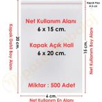 Carpcorn 6X15+5 CM. (6X20) 500 Adet Şeffaf Bantlı Yapışkanlı Opp Poşet