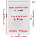 Carpcorn 6X20+5 CM. (6X25) 1. 000 Adet Şeffaf Bantlı Yapışkanlı Opp Poşet