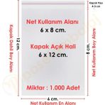 Carpcorn 6x8+4 CM. (6X12) 1. 000 Adet Şeffaf Bantlı Yapışkanlı Opp Poşet
