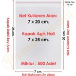 CarpCorn 7x20 5 Cm.(7X25) 500 Adet Şeffaf Bantlı Yapışkanlı Opp Poşet