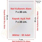CarpCorn 7x20+5 cm.(7x25) 50 Adet Şeffaf Bantlı Yapışkanlı OPP Poşet