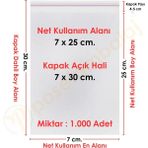 Carpcorn 7X25+5 CM. (7X30) 1. 000 Adet Şeffaf Bantlı Yapışkanlı Opp Poşet