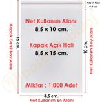 Carpcorn 8, 5X10+5 CM. (8, 5X15) 1. 000 Adet Şeffaf Bantlı Yapışkanlı Opp Poşet