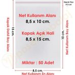 CarpCorn 8,5x10+5 cm.(8,5x15) 50 Adet Şeffaf Bantlı Yapışkanlı OPP Poşet