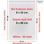 CarpCorn 8x35+5 cm.(8x40) 50 Adet Şeffaf Bantlı Yapışkanlı OPP Poşet