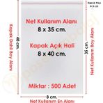 Carpcorn 8X35+5 CM. (8X40) 500 Adet Şeffaf Bantlı Yapışkanlı Opp Poşet