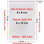 CarpCorn 8x8+4 cm.(8x12) 500 Adet Şeffaf Bantlı Yapışkanlı OPP Poşet