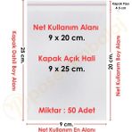 Carpcorn 9X20+5 cm(9X25) 50 Adet Şeffaf Bantlı Yapışkanlı Opp Poşet