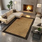 Carpettex Bej Dokulu Hasır Efektli Dijital Baskılı Kaymaz Tabanlı Halı