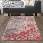 Carpettex Kaymaz Taban Makinada Yıkanabilir 60x100 cm Modern Abstrak Çizgi Karma Desenli Kırmızı Halı