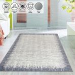 Carpettex Kaymaz Taban Makinada Yıkanabilir 80x50 cm Modern Abstrak Yağmur Bordür Desenli Gri Beyaz Halı