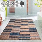 Carpettex Kaymaz Yıkanabilir 60x100 cm Çizgi Tarama Modern Desenli Bej Mavi Halı