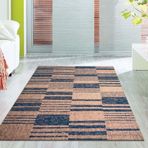 Carpettex Kaymaz Yıkanabilir 80x50 cm Çizgi Tarama Modern Desenli Bej Mavi Halı