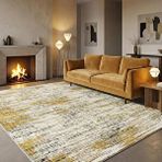 Carpettex Krem Hardal Sarı Modern Dokulu Dijital Baskılı Kaymaz Tabanlı Halı