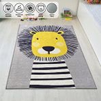 Carpettex Yıkanabilir Kaymaz Taban 60x100 cm Çocuk Bebek Halısı Sevimli Aslan Desenli Gri Halı