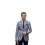 Carrido Erkek Gri-Bordo Ekose Desenli Poliviskon Kumaşlı Slim Fit Mono Yaka Spor Blazer Ceket Gri - Bordo 48
