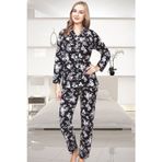 Çarşınet Kadın Siyah Interlok Kışlık Pijama Takımı Uzun Kollu