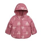 Carter's Bebek Genç Kız Kışlık Mont Puffer Ceket Sherpa Astarlı Kapüşonlu, Pembe Kalpler, 12 Ay