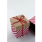 carton box Karton Kutu 1 Adet Küçük Kraft Kapak Beyaz Kırmızı Çizgili Sert Hediye Kutusu 9,5cmx9,5cmx11,5cm