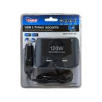 Carub Çakmak Soketi 12-24v 120W 3 Lü Kablolu 2 USB Li BR 170 21 03
