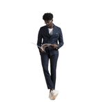 Carutte Slimfit Sivri Yaka Çift Pileli Dokulu Kumaş Kruvaze Takım Elbise LACİVERT 58-6 Drop