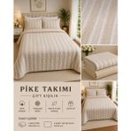 Caryum Yatak Örtüsü Çift Kişilik Pike & Battaniye & Ince Yorgan 2 Adet Yastık Kılıfı - Bodrum Mavisi - Turkuaz - bej-çizgili