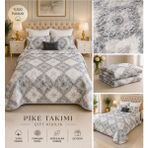 Caryum Yatak Örtüsü Çift Kişilik Pike & Battaniye & Ince Yorgan 2 Adet Yastık Kılıfı - Bodrum Mavisi - Turkuaz - gri-osmanlı