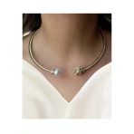Caş Dekorasyon Altın Renk Aslan Figürlü İncili Metal Choker Kolye