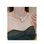 Caş Dekorasyon Altın Renk İncili Metal Choker Kolye