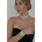 Caş Dekorasyon Altın Renk Taşlı Choker Kolye Ve Bileklik Set