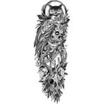 Caş Dekorasyon Geçici Baykuş ve Kuru Kafa Figürlü Dövme Tattoo - Desenli