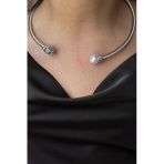 Caş Dekorasyon Gümüş Renk Aslanlı İncili Metal Choker Kolye