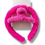 Caş Dekorasyon Koyu Pembe Renk Peluş Mandal Toka Ve Taç Set